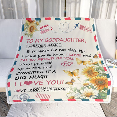 Personalized To My Goddaughter Gifts From Godmother Blanket Sunflower Letter Air Mail Birthday Graduation Gifts For Goddaughter Christmas Custom Fleece Blanket | siriusteestore