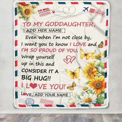 Personalized To My Goddaughter Gifts From Godmother Blanket Sunflower Letter Air Mail Birthday Graduation Gifts For Goddaughter Christmas Custom Fleece Blanket | siriusteestore