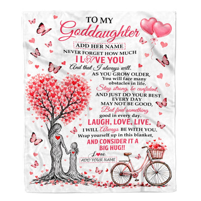 Personalized To My Goddaughter Gifts From Godmother Blanket Tree I Love You Always Will Birthday Christmas Gift For Goddaughter Custom Fleece Throw Blanket | siriusteestore