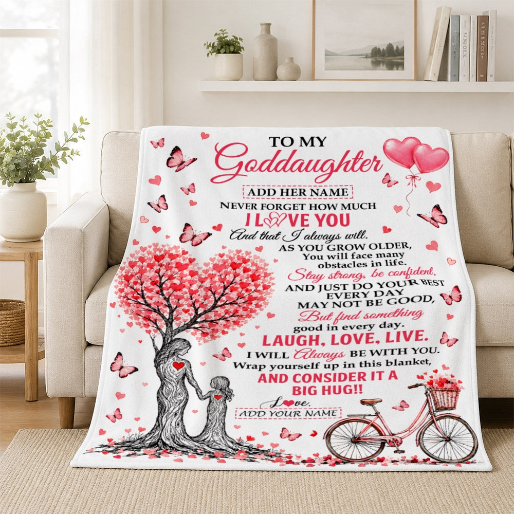 Personalized To My Goddaughter Gifts From Godmother Blanket Tree I Love You Always Will Birthday Christmas Gift For Goddaughter Custom Fleece Throw Blanket | siriusteestore
