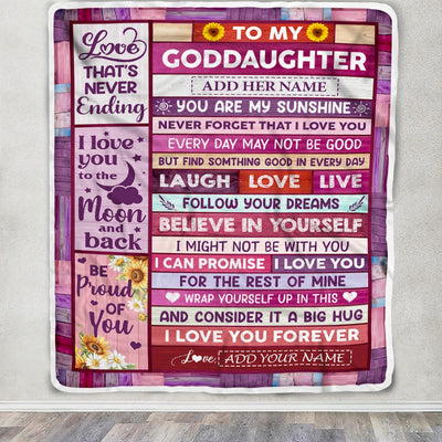 Personalized To My Goddaughter Gifts From Godmother Blanket Wood My Sunshine Birthday Gifts For Goddaughter Christmas Graduation Custom Fleece Throw Blanket | siriusteestore