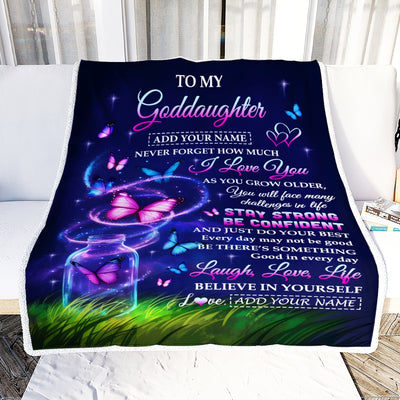 Personalized To My Goddaughter Gifts From Godmother Butterfly I Love You Great Birthday Gifts For Goddaughter Graduation Christmas Custom Fleece Throw Blanket | siriusteestore