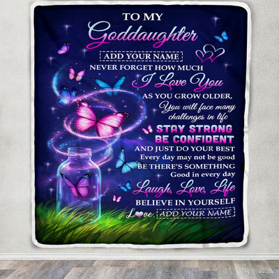 Personalized To My Goddaughter Gifts From Godmother Butterfly I Love You Great Birthday Gifts For Goddaughter Graduation Christmas Custom Fleece Throw Blanket | siriusteestore