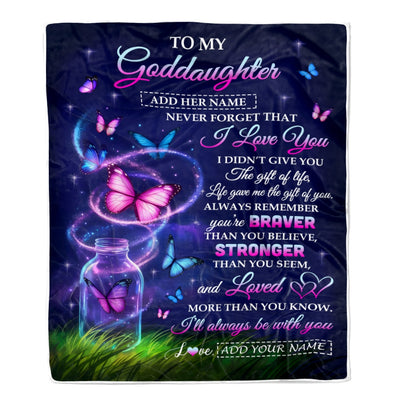 Personalized To My Goddaughter Gifts From Godmother Butterfly Never Forget Birthday Presents Gifts For Goddaughter Graduation Christmas Custom Fleece Throw Blanket | siriusteestore