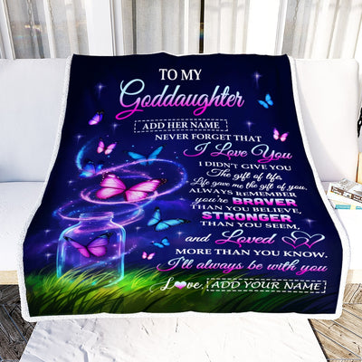 Personalized To My Goddaughter Gifts From Godmother Butterfly Never Forget Birthday Presents Gifts For Goddaughter Graduation Christmas Custom Fleece Throw Blanket | siriusteestore