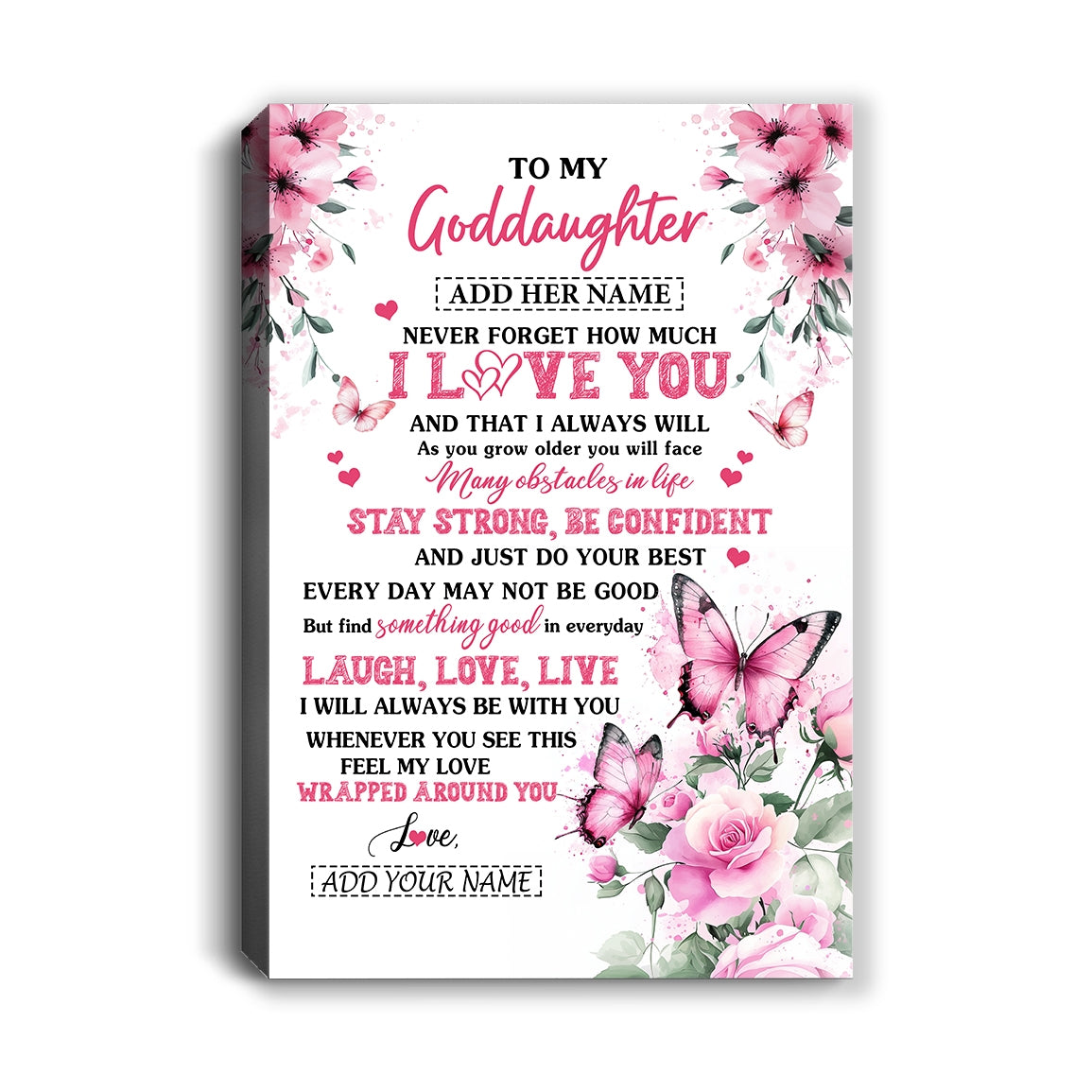 Personalized To My Goddaughter Gifts From Godmother Canvas I Love You Butterfly Birthday Gifts For Goddaughter Graduation Christmas Custom Wall Art Framed Canvas | siriusteestore