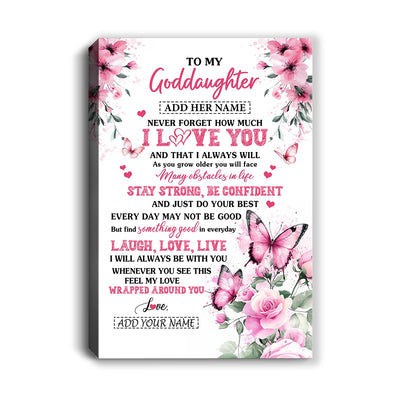 Personalized To My Goddaughter Gifts From Godmother Canvas I Love You Butterfly Birthday Gifts For Goddaughter Graduation Christmas Custom Wall Art Framed Canvas | siriusteestore