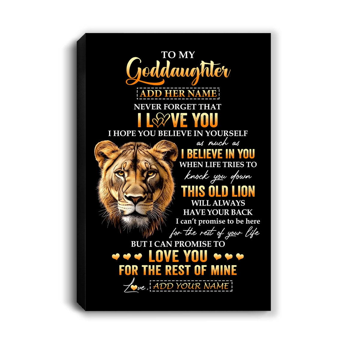 Personalized To My Goddaughter Gifts From Godmother Canvas Old Lion Love You Goddaughter Birthday Gifts Graduation Christmas Custom Wall Art Print Framed Canvas | siriusteestore