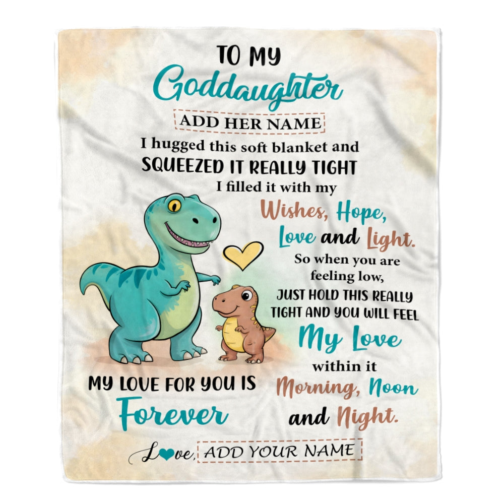 Personalized To My Goddaughter Gifts From Godmother Dinosaur Letter I Hugged This Gifts For Goddaughter Birthday Graduation Christmas Custom Fleece Blanket | siriusteestore