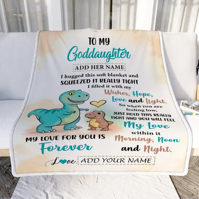 Personalized To My Goddaughter Gifts From Godmother Dinosaur Letter I Hugged This Gifts For Goddaughter Birthday Graduation Christmas Custom Fleece Blanket | siriusteestore