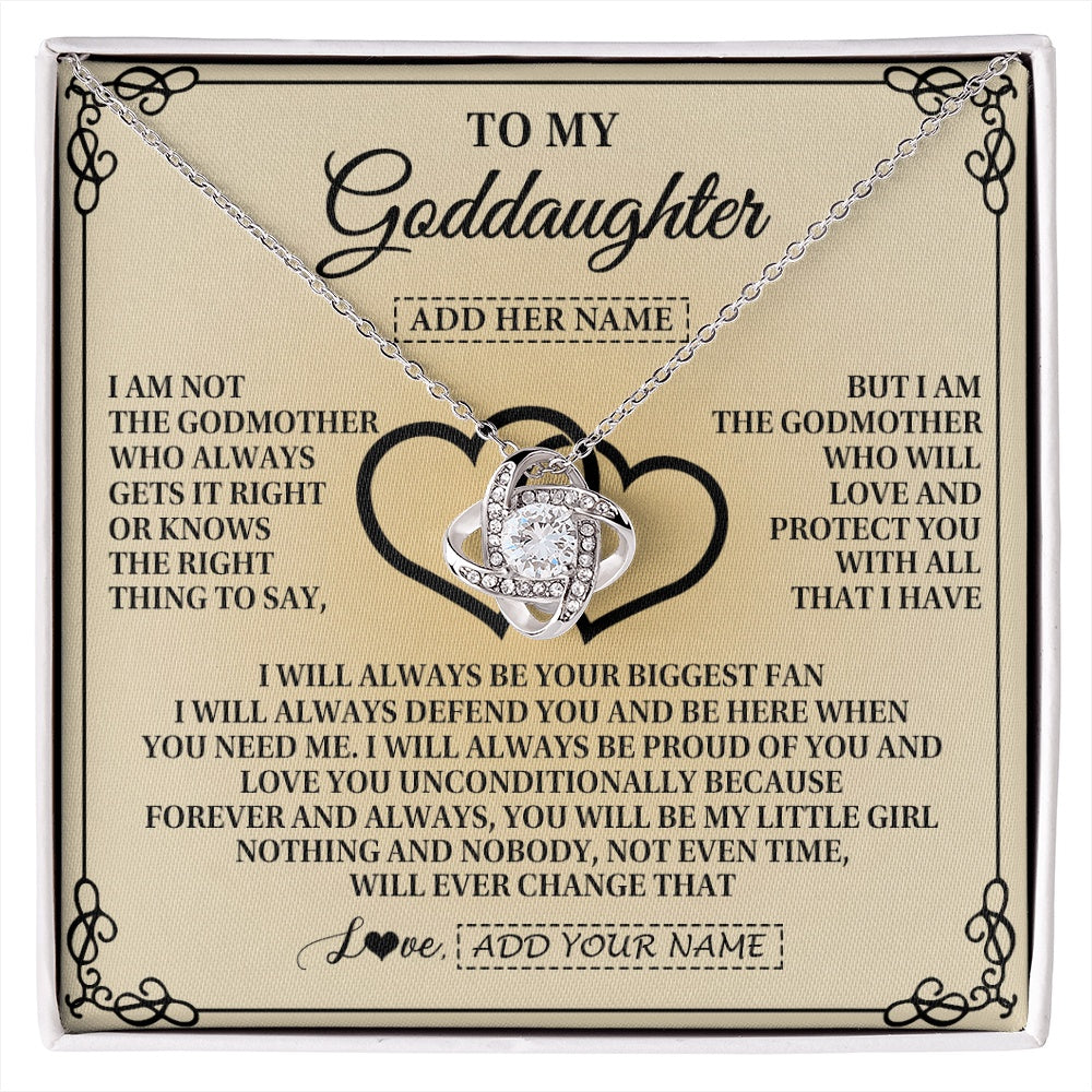 Love Knot Necklace 14K White Gold Finish | 1 | Personalized To My Goddaughter Gifts From Godmother Goddaughter Birthday Gifts Jewelry For Women Goddaughter Pendant Necklace Christmas Gift Box Message Card | https://siriusteestore.