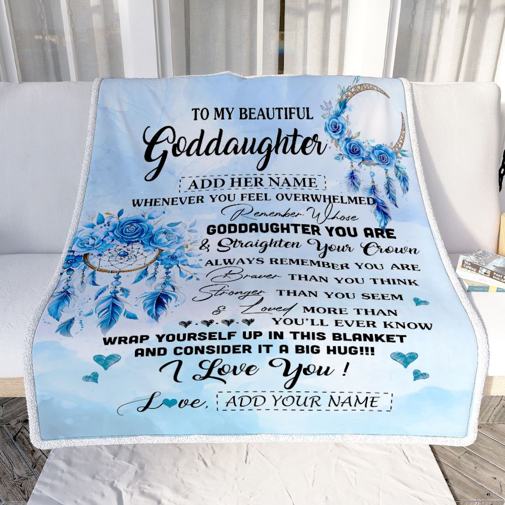 Personalized To My Goddaughter Gifts From Godmother Goddaughter Blanket Dream Catcher Blue Goddaughter Birthday Gifts Graduation Christmas Fleece Blanket | siriusteestore