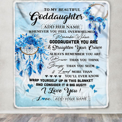 Personalized To My Goddaughter Gifts From Godmother Goddaughter Blanket Dream Catcher Blue Goddaughter Birthday Gifts Graduation Christmas Fleece Blanket | siriusteestore