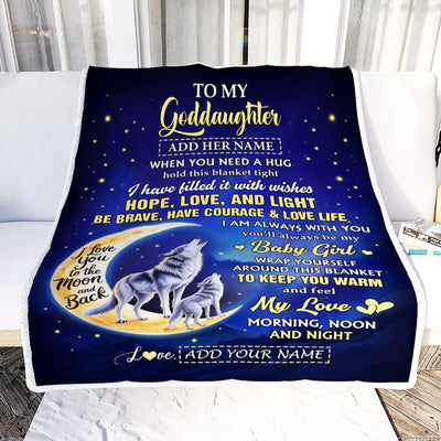 Personalized To My Goddaughter Gifts From Godmother Godfather Blanket I Love You Moon And Back Wolf Goddaughter Birthday Gifts Christmas Fleece Blanket | siriusteestore