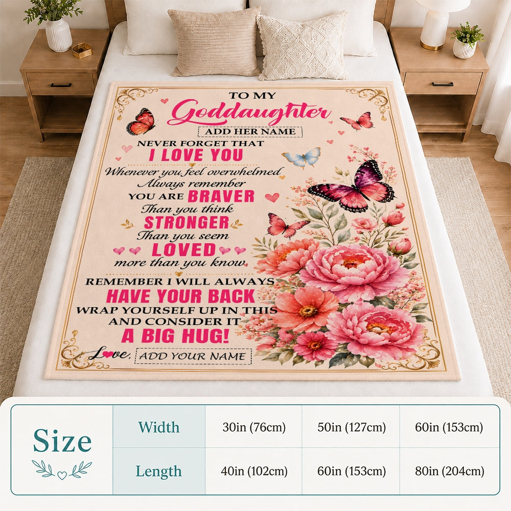 Personalized To My Goddaughter Gifts From Godmother Grandfather Blanket Pink Butterfly I Love You Birthday Gift For Goddaughter Christmas Fleece Throw Blanket | siriusteestore