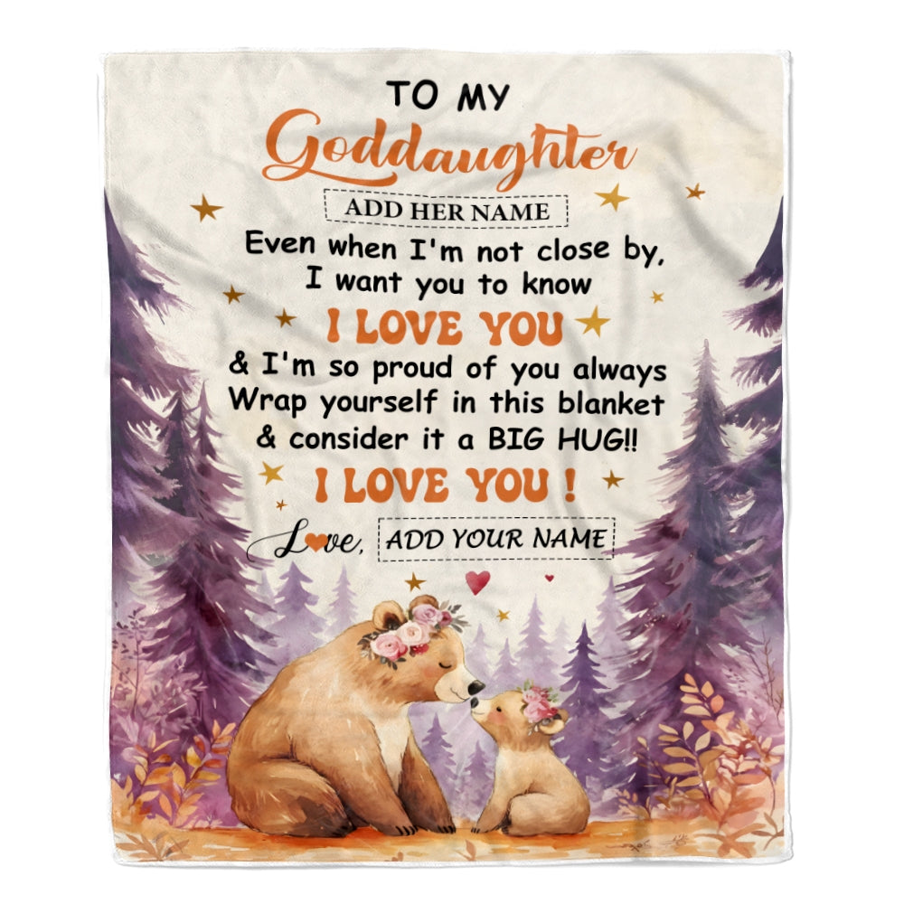 Personalized To My Goddaughter Gifts From Godmother Kiss Bear I Love You Goddaughter Birthday Gift Valentines Graduation Christmas Custom Fleece Blanket | siriusteestore