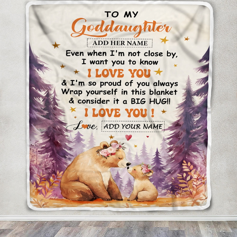 Personalized To My Goddaughter Gifts From Godmother Kiss Bear I Love You Goddaughter Birthday Gift Valentines Graduation Christmas Custom Fleece Blanket | siriusteestore