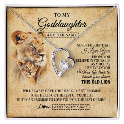 Forever Love Necklace 14K White Gold Finish | 1 | Personalized To My Goddaughter Gifts From Godmother Lion Necklace I Love You Goddaughter Birthday Gifts Graduation Christmas Custom Gift Box Message Card | siriusteestore.myshopify