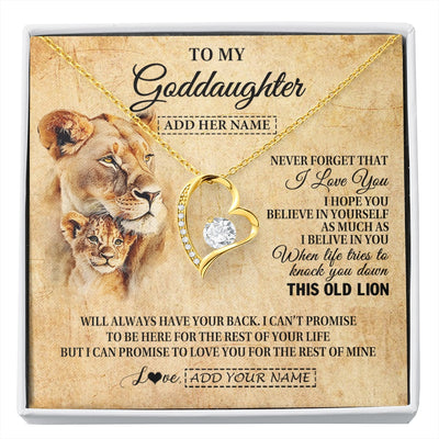 Forever Love Necklace 18K Yellow Gold Finish | 1 | Personalized To My Goddaughter Gifts From Godmother Lion Necklace I Love You Goddaughter Birthday Gifts Graduation Christmas Custom Gift Box Message Card | siriusteestore.myshopify