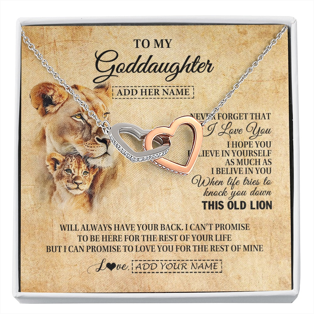 Interlocking Hearts Necklace Stainless Steel & Rose Gold Finish | 1 | Personalized To My Goddaughter Gifts From Godmother Lion Necklace I Love You Goddaughter Birthday Gifts Graduation Christmas Custom Gift Box Message Card | siriusteestore.myshopify