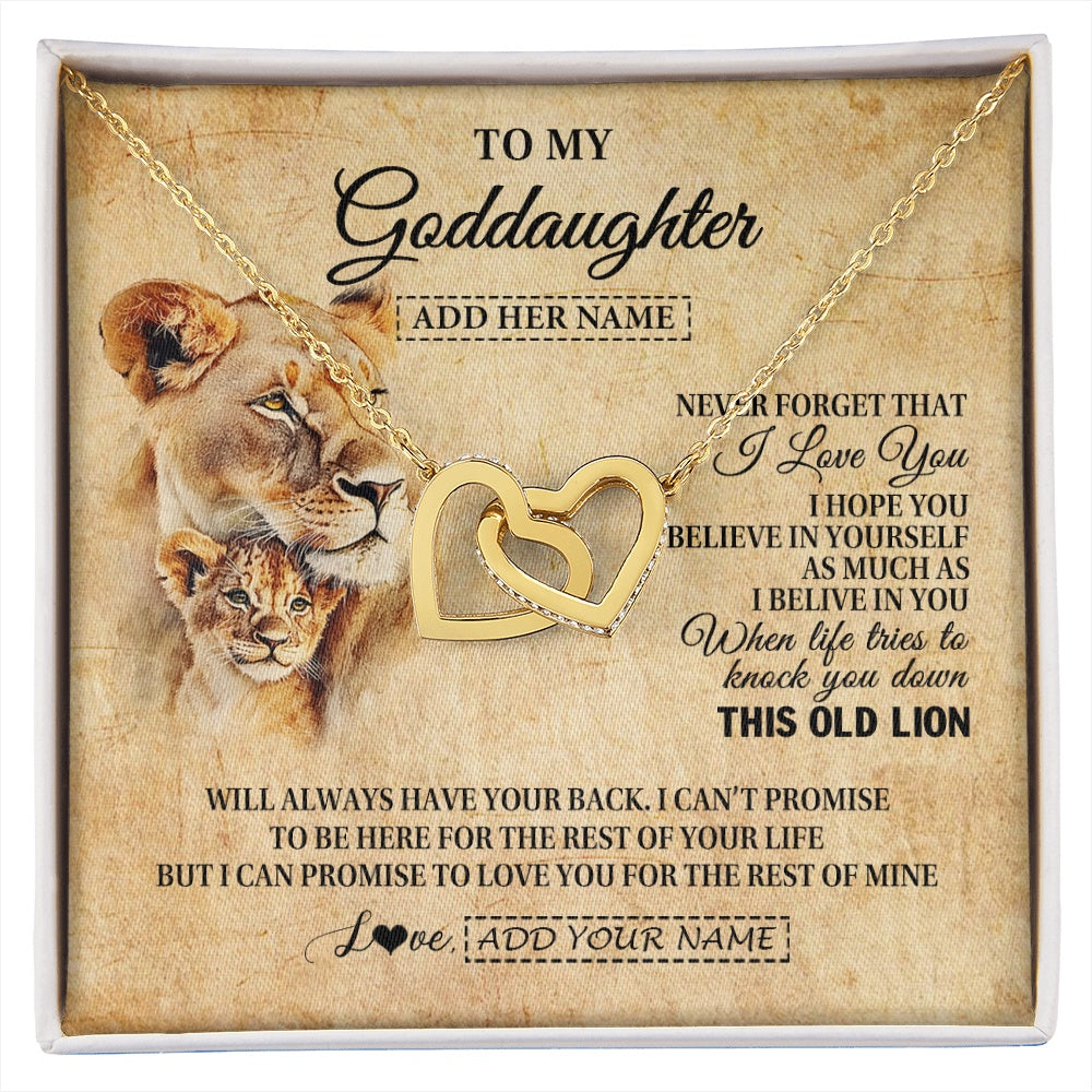 Interlocking Hearts Necklace 18K Yellow Gold Finish | 1 | Personalized To My Goddaughter Gifts From Godmother Lion Necklace I Love You Goddaughter Birthday Gifts Graduation Christmas Custom Gift Box Message Card | siriusteestore.myshopify