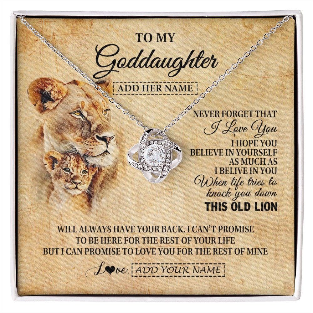 Love Knot Necklace 14K White Gold Finish | 1 | Personalized To My Goddaughter Gifts From Godmother Lion Necklace I Love You Goddaughter Birthday Gifts Graduation Christmas Custom Gift Box Message Card | siriusteestore.myshopify
