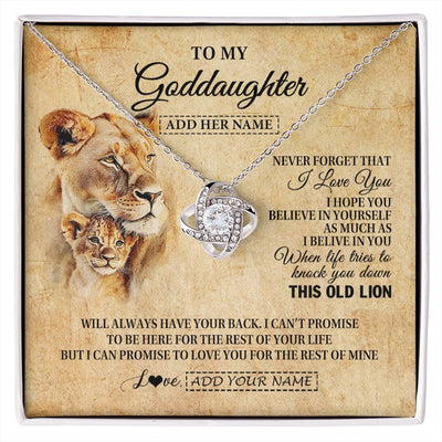 Love Knot Necklace 14K White Gold Finish | 1 | Personalized To My Goddaughter Gifts From Godmother Lion Necklace I Love You Goddaughter Birthday Gifts Graduation Christmas Custom Gift Box Message Card | siriusteestore.myshopify