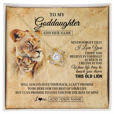 Love Knot Necklace 18K Yellow Gold Finish | 1 | Personalized To My Goddaughter Gifts From Godmother Lion Necklace I Love You Goddaughter Birthday Gifts Graduation Christmas Custom Gift Box Message Card | siriusteestore.myshopify