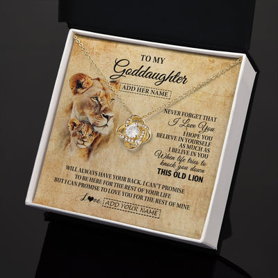 Love Knot Necklace 18K Yellow Gold Finish | 2 | Personalized To My Goddaughter Gifts From Godmother Lion Necklace I Love You Goddaughter Birthday Gifts Graduation Christmas Custom Gift Box Message Card | siriusteestore.myshopify