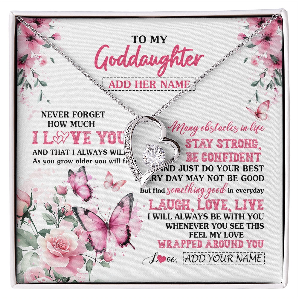 Forever Love Necklace 14K White Gold Finish | 1 | Personalized To My Goddaughter Gifts From Godmother Necklace I Love You Butterfly Birthday Gifts For Goddaughter Christmas Custom Gift Box Message Card | https://siriusteestore.