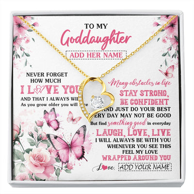 Forever Love Necklace 18K Yellow Gold Finish | 1 | Personalized To My Goddaughter Gifts From Godmother Necklace I Love You Butterfly Birthday Gifts For Goddaughter Christmas Custom Gift Box Message Card | https://siriusteestore.