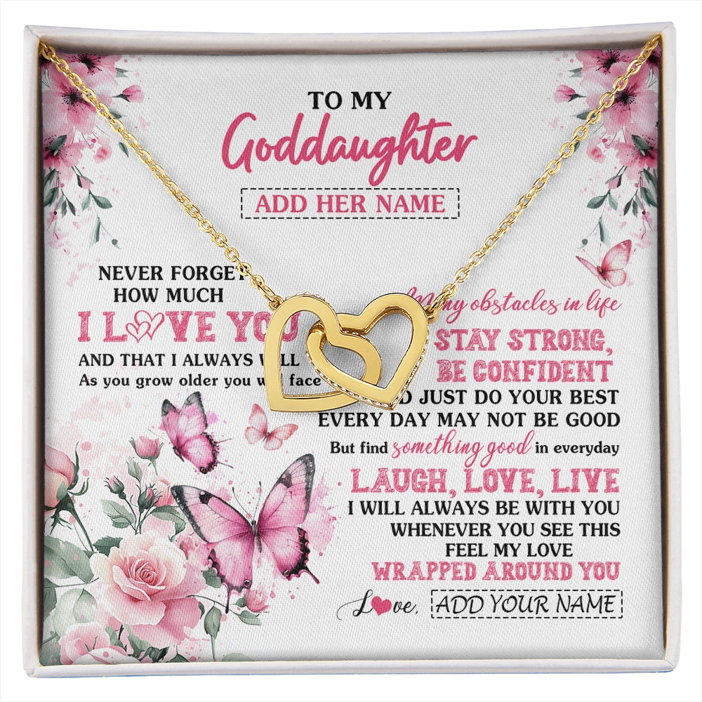 Interlocking Hearts Necklace 18K Yellow Gold Finish | 1 | Personalized To My Goddaughter Gifts From Godmother Necklace I Love You Butterfly Birthday Gifts For Goddaughter Christmas Custom Gift Box Message Card | https://siriusteestore.