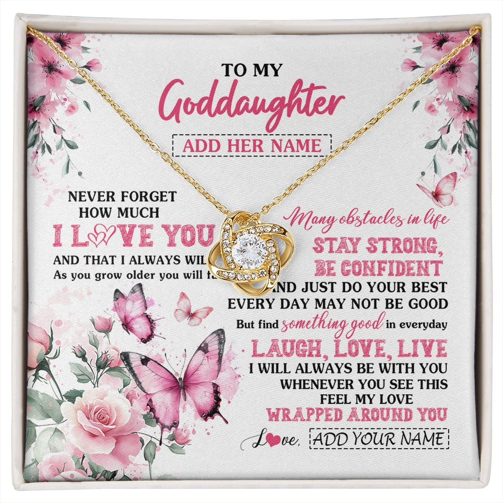 Love Knot Necklace 18K Yellow Gold Finish | 1 | Personalized To My Goddaughter Gifts From Godmother Necklace I Love You Butterfly Birthday Gifts For Goddaughter Christmas Custom Gift Box Message Card | https://siriusteestore.