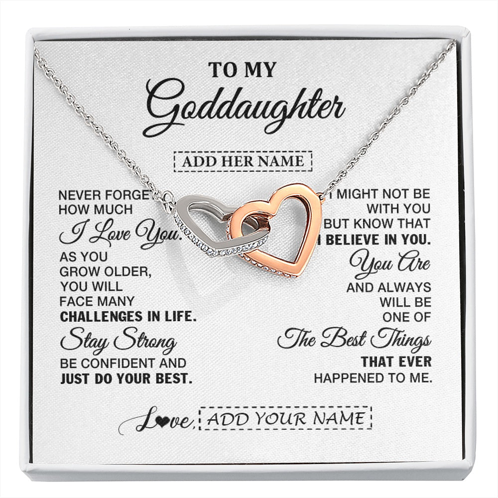 Interlocking Hearts Necklace Stainless Steel & Rose Gold Finish | 1 | Personalized To My Goddaughter Gifts From Godmother Necklace I Love You Thoughtful Keepsake Gift Goddaughter Birthday Christmas Custom Gift Box Message Card | https://siriusteestore.
