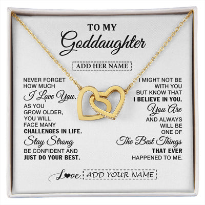 Interlocking Hearts Necklace 18K Yellow Gold Finish | 1 | Personalized To My Goddaughter Gifts From Godmother Necklace I Love You Thoughtful Keepsake Gift Goddaughter Birthday Christmas Custom Gift Box Message Card | https://siriusteestore.