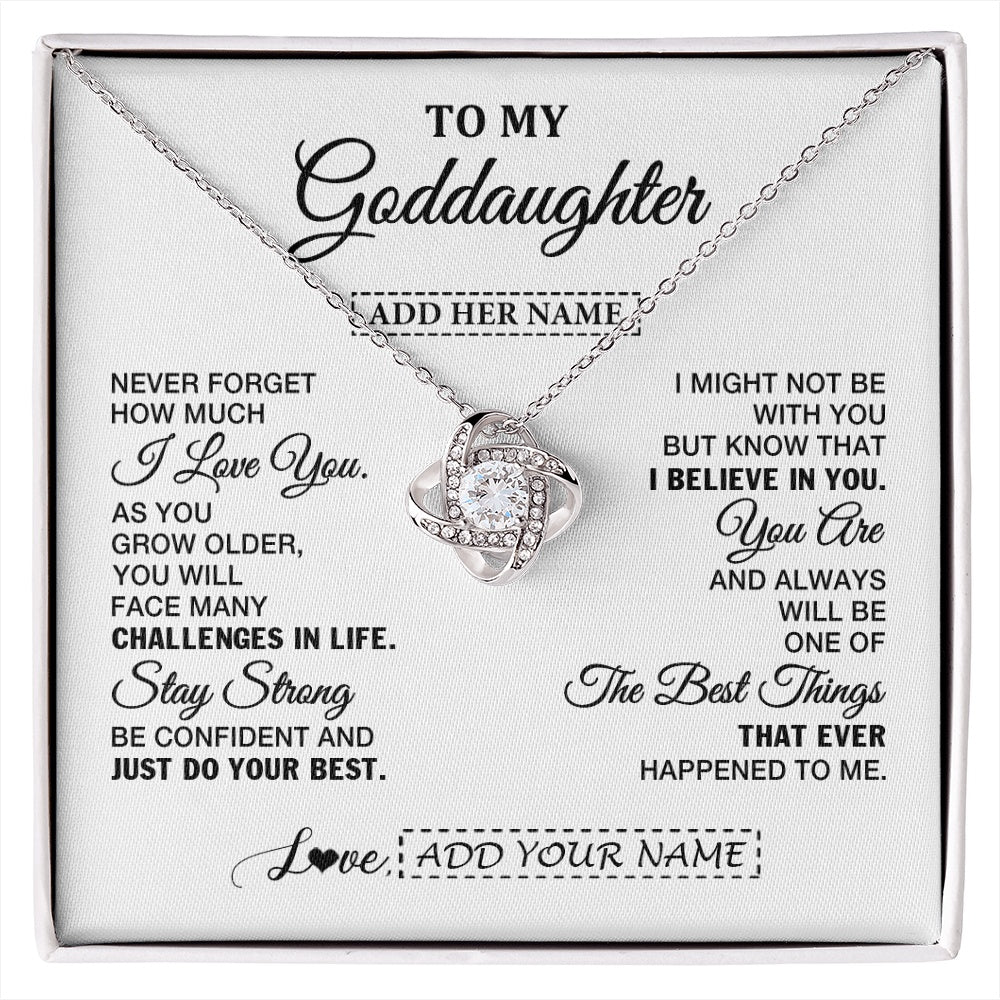 Love Knot Necklace 14K White Gold Finish | 1 | Personalized To My Goddaughter Gifts From Godmother Necklace I Love You Thoughtful Keepsake Gift Goddaughter Birthday Christmas Custom Gift Box Message Card | https://siriusteestore.