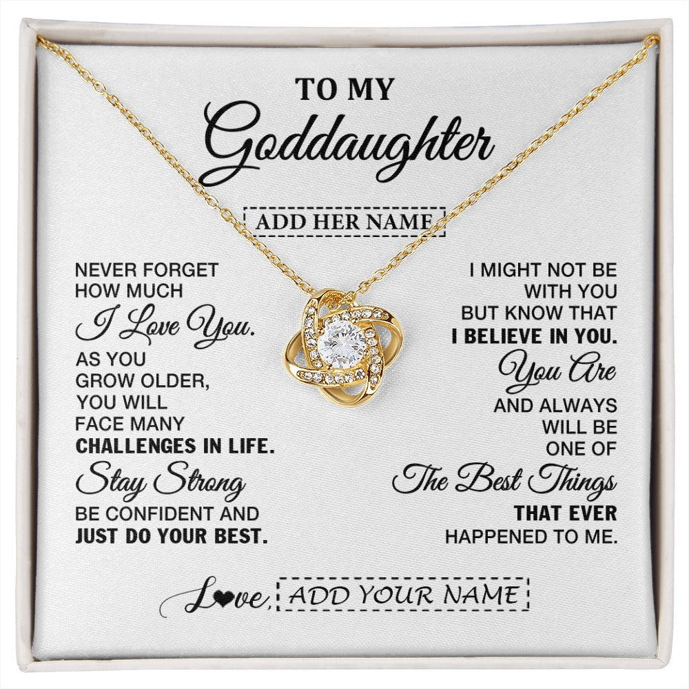 Love Knot Necklace 18K Yellow Gold Finish | 1 | Personalized To My Goddaughter Gifts From Godmother Necklace I Love You Thoughtful Keepsake Gift Goddaughter Birthday Christmas Custom Gift Box Message Card | https://siriusteestore.