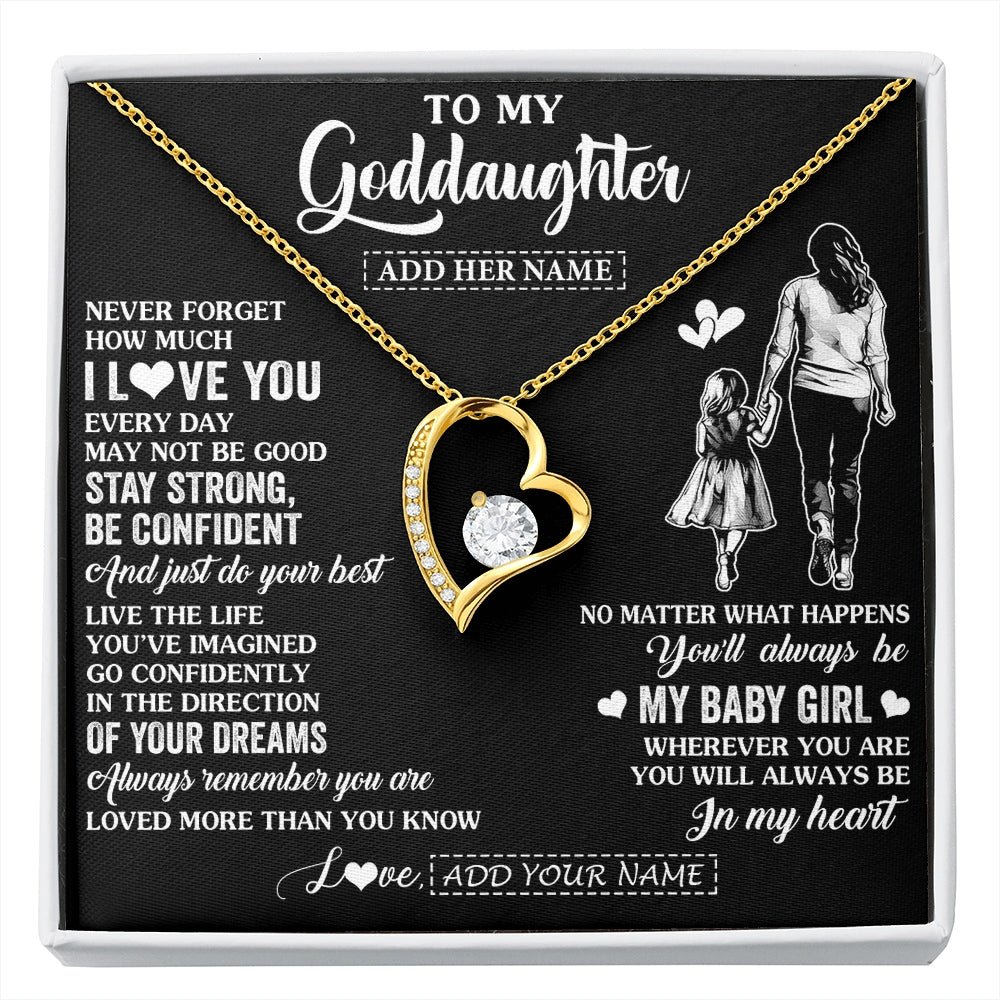 Forever Love Necklace 18K Yellow Gold Finish | 1 | Personalized To My Goddaughter Gifts From Godmother Necklace Never Forget How Much I Love You Goddaughter Birthday Graduation Christmas Gift Box Message Card | https://siriusteestore.
