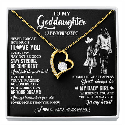 Forever Love Necklace 18K Yellow Gold Finish | 1 | Personalized To My Goddaughter Gifts From Godmother Necklace Never Forget How Much I Love You Goddaughter Birthday Graduation Christmas Gift Box Message Card | https://siriusteestore.
