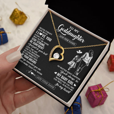 Forever Love Necklace 18K Yellow Gold Finish | 2 | Personalized To My Goddaughter Gifts From Godmother Necklace Never Forget How Much I Love You Goddaughter Birthday Graduation Christmas Gift Box Message Card | https://siriusteestore.