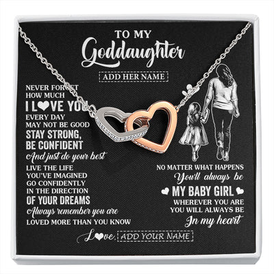 Interlocking Hearts Necklace Stainless Steel & Rose Gold Finish | 1 | Personalized To My Goddaughter Gifts From Godmother Necklace Never Forget How Much I Love You Goddaughter Birthday Graduation Christmas Gift Box Message Card | https://siriusteestore.