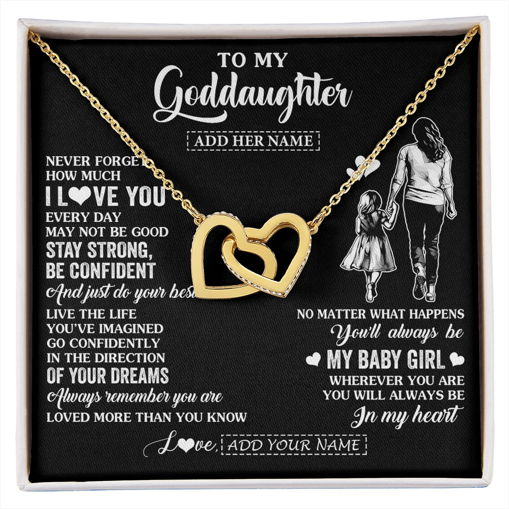 Interlocking Hearts Necklace 18K Yellow Gold Finish | 1 | Personalized To My Goddaughter Gifts From Godmother Necklace Never Forget How Much I Love You Goddaughter Birthday Graduation Christmas Gift Box Message Card | https://siriusteestore.