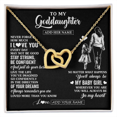 Interlocking Hearts Necklace 18K Yellow Gold Finish | 1 | Personalized To My Goddaughter Gifts From Godmother Necklace Never Forget How Much I Love You Goddaughter Birthday Graduation Christmas Gift Box Message Card | https://siriusteestore.