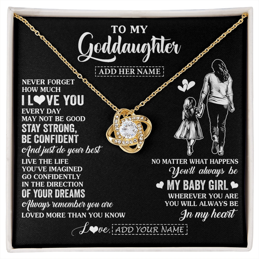 Love Knot Necklace 18K Yellow Gold Finish | 1 | Personalized To My Goddaughter Gifts From Godmother Necklace Never Forget How Much I Love You Goddaughter Birthday Graduation Christmas Gift Box Message Card | https://siriusteestore.
