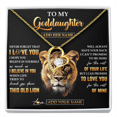 Forever Love Necklace 18K Yellow Gold Finish | 1 | Personalized To My Goddaughter Gifts From Godmother Necklace Old Lion Love You Goddaughter Birthday Gifts Graduation Christmas Custom Gift Box Message Card | siriusteestore.myshopify