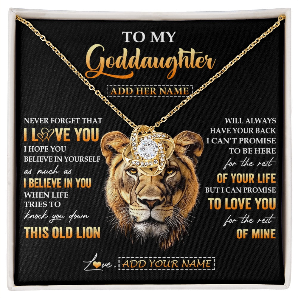 Love Knot Necklace 18K Yellow Gold Finish | 1 | Personalized To My Goddaughter Gifts From Godmother Necklace Old Lion Love You Goddaughter Birthday Gifts Graduation Christmas Custom Gift Box Message Card | siriusteestore.myshopify