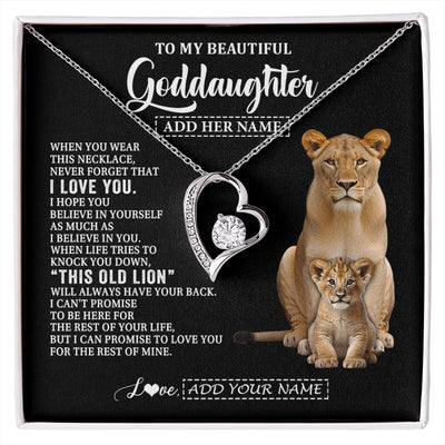 Forever Love Necklace 14K White Gold Finish | 1 | Personalized To My Goddaughter Gifts From Godmother Necklace This Old Lion Love You Goddaughter Birthday Gifts Christmas Jewelry Custom Gift Box Message Card | https://siriusteestore.