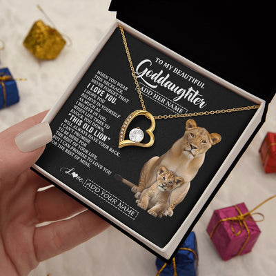 Forever Love Necklace 18K Yellow Gold Finish | 2 | Personalized To My Goddaughter Gifts From Godmother Necklace This Old Lion Love You Goddaughter Birthday Gifts Christmas Jewelry Custom Gift Box Message Card | https://siriusteestore.