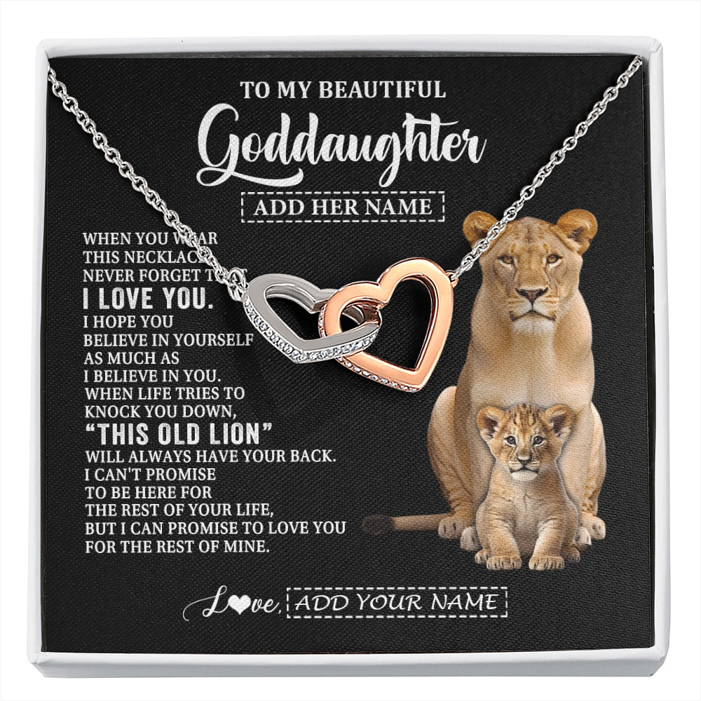Interlocking Hearts Necklace Stainless Steel & Rose Gold Finish | 1 | Personalized To My Goddaughter Gifts From Godmother Necklace This Old Lion Love You Goddaughter Birthday Gifts Christmas Jewelry Custom Gift Box Message Card | https://siriusteestore.