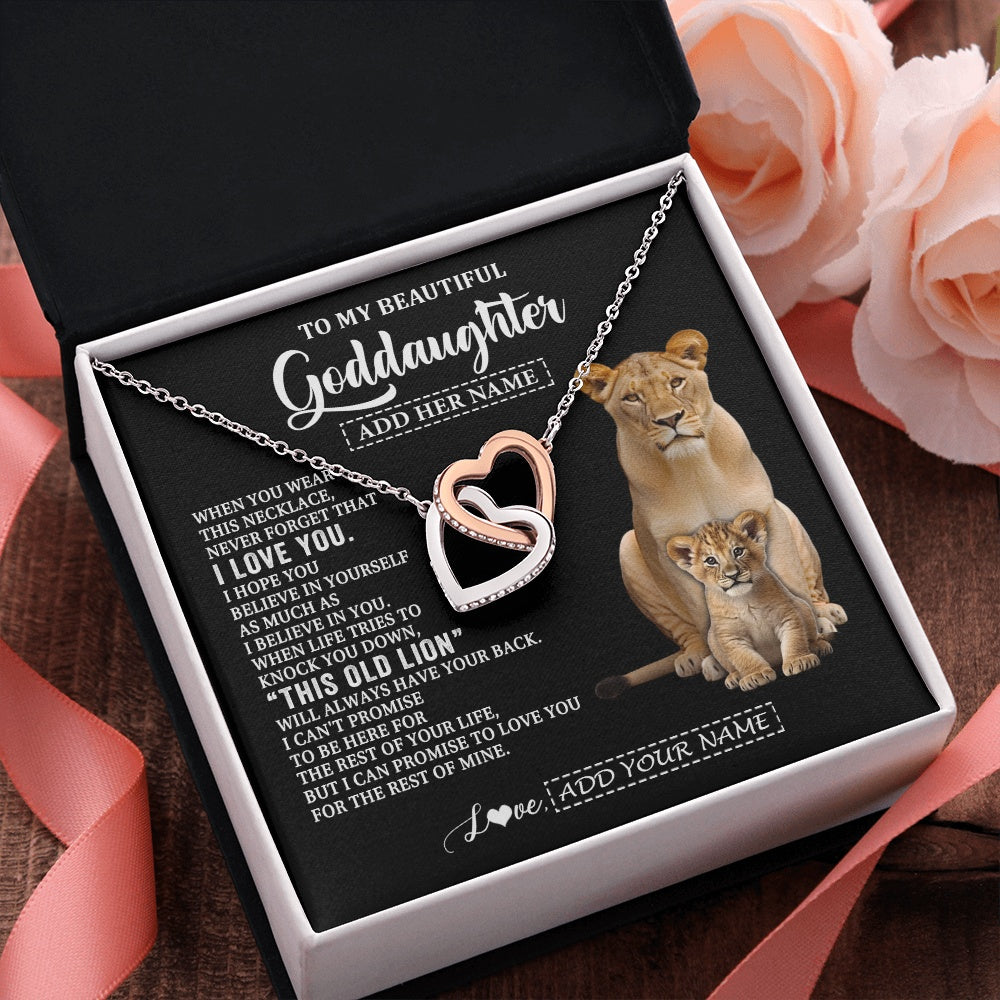 Interlocking Hearts Necklace Stainless Steel & Rose Gold Finish | 2 | Personalized To My Goddaughter Gifts From Godmother Necklace This Old Lion Love You Goddaughter Birthday Gifts Christmas Jewelry Custom Gift Box Message Card | https://siriusteestore.